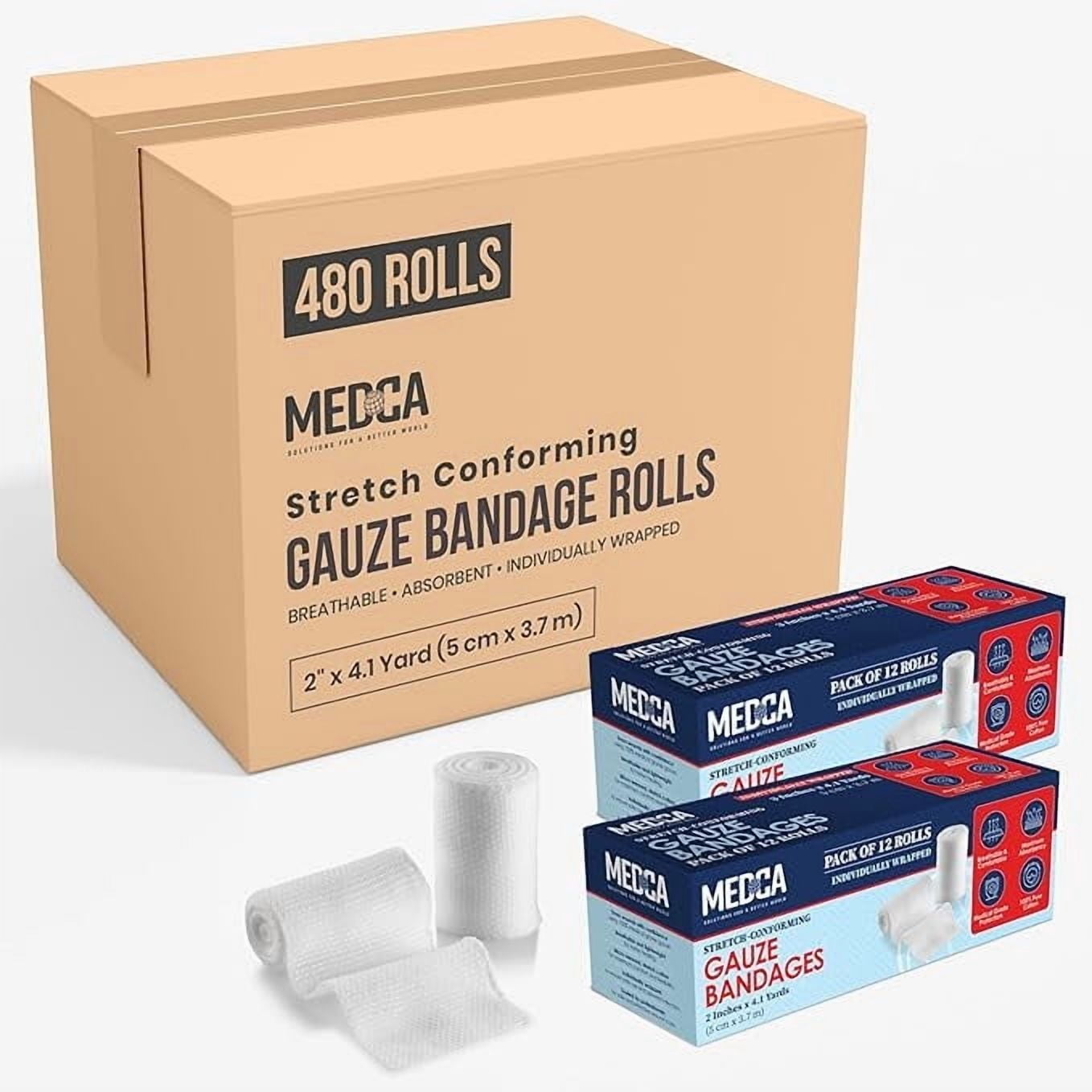 MEDca Medical Grade Gauze Bandage Rolls - 480 Pack, 2" x 4.1 Yards, Stretch Cotton Wrap for Wound Dressing, First Aid Kit Essential