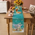 thumbnail image 2 of Farmhouse Floral Pig Table Runner 70 Inches, Spring Sunflowers Butterfly Teal Green Bed Runner Dresser Scarves Tabletop for Indoor Outdoor Parties/Ceremony/Banquet, 13" x 70", 2 of 9