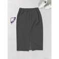thumbnail image 4 of Dark Grey Autumn Commute Solid High Waist Pencil Skirt Professional Back, 4 of 5
