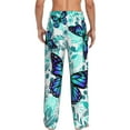 thumbnail image 2 of Bixox Men's Blue Floral with Butterflies Patterned Pajama Pants with Pockets Lounge Clothes for Home, 2 of 5