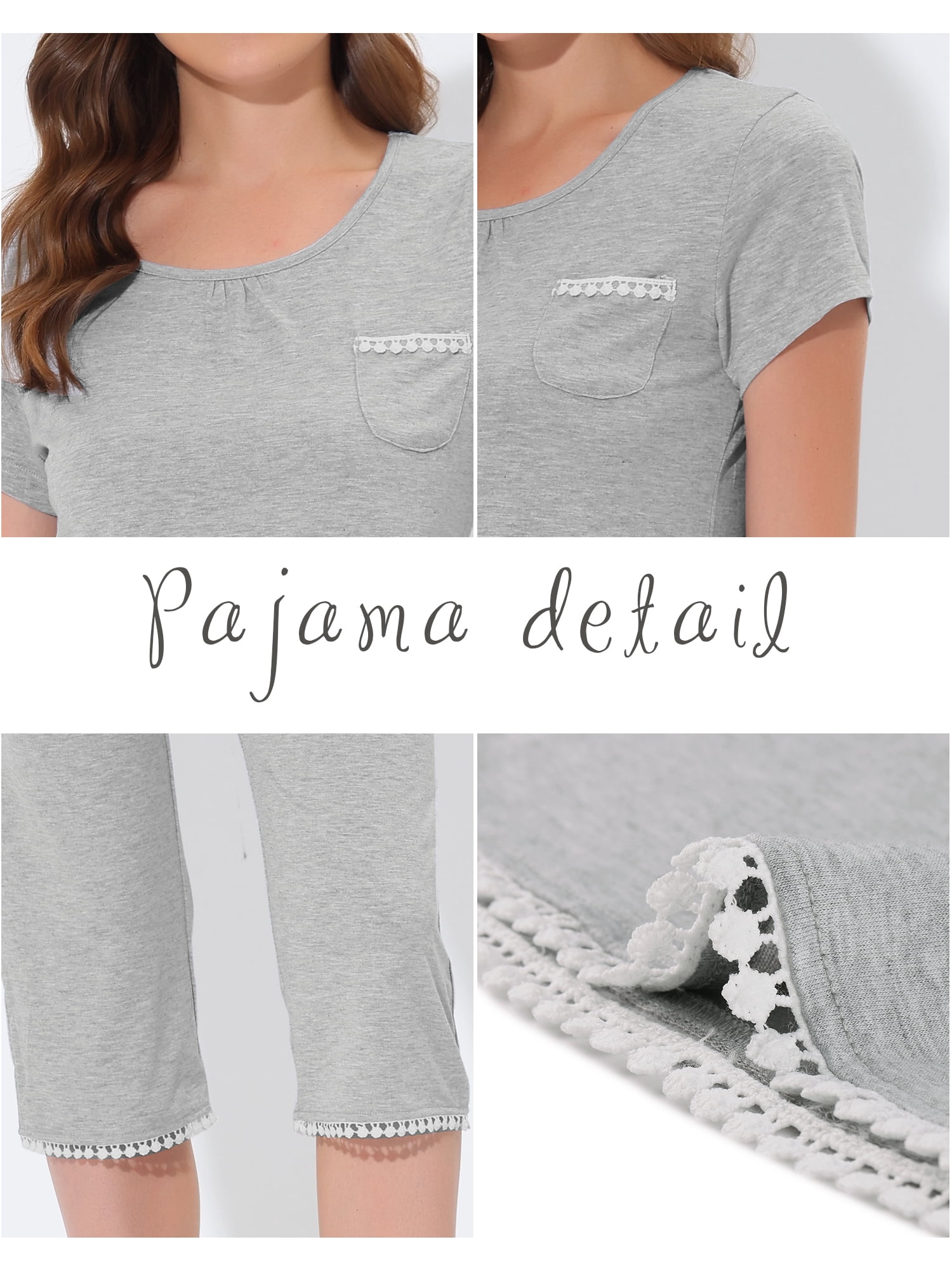 Unique Bargains Women's Lounge Pajama Round Neck Capri Nightwear Casual Sleepwear Sets