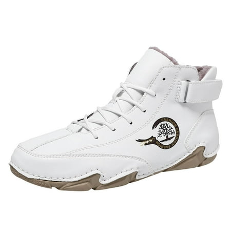 

Mepaouo Men s Snow Boots Minimalist Waterproof Zero Drop Walking Hiking Shoes Ankle Booties(White 9.5)