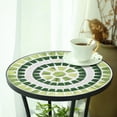 thumbnail image 6 of Round Green & White Mosaic Side Table, Outdoor Accent Table with Black Metal Frame, Patio End Table for Garden, Balcony, Living Room & Coffee Corner, 6 of 9