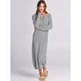 thumbnail image 3 of Women Sweater Dress Long Sleeve Button V Neck Oversized Casual Loose Fall Waffle Knit Long Dress, 3 of 8