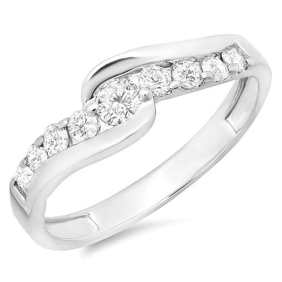 Dazzlingrock Collection 0.50 Carat (ctw) 14k Round Diamond Ladies Bridal Swirl Wave Promise Engagement Ring 1/2 CT, White Gold, Size 8