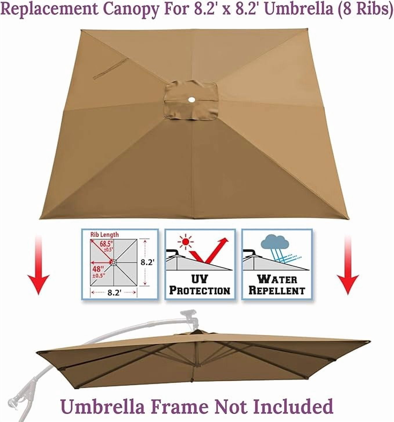 ALUVIERA Replacement Umbrella Canopy for 8.2ft x 8.2 ft 8 ribs
