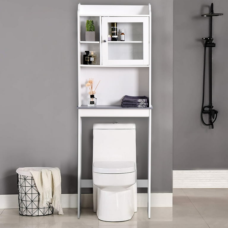 SESSLIFE Bathroom Storage Toilet Space Saver with Shelves and Doors, Modern  Over The Toilet Space Saver Organization Wood Storage Cabinet for Home,  Bathroom, White 
