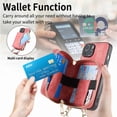 thumbnail image 6 of Wallet Case Compatible with iPhone 13, Classic PU Leather Zipper Pocket Car Key / Cash / Coin / Card Slots Shoulder Strap Kickstand Back Case for iPhone 13, Pink, 6 of 10
