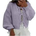 thumbnail image 2 of Olyvenn Women Knitted Tie Front Cardigan Tops Casual Knitwear Top Long Sleeve Open Front Baggy Sweater Y2k Girls Outwear Purple XL, 2 of 9