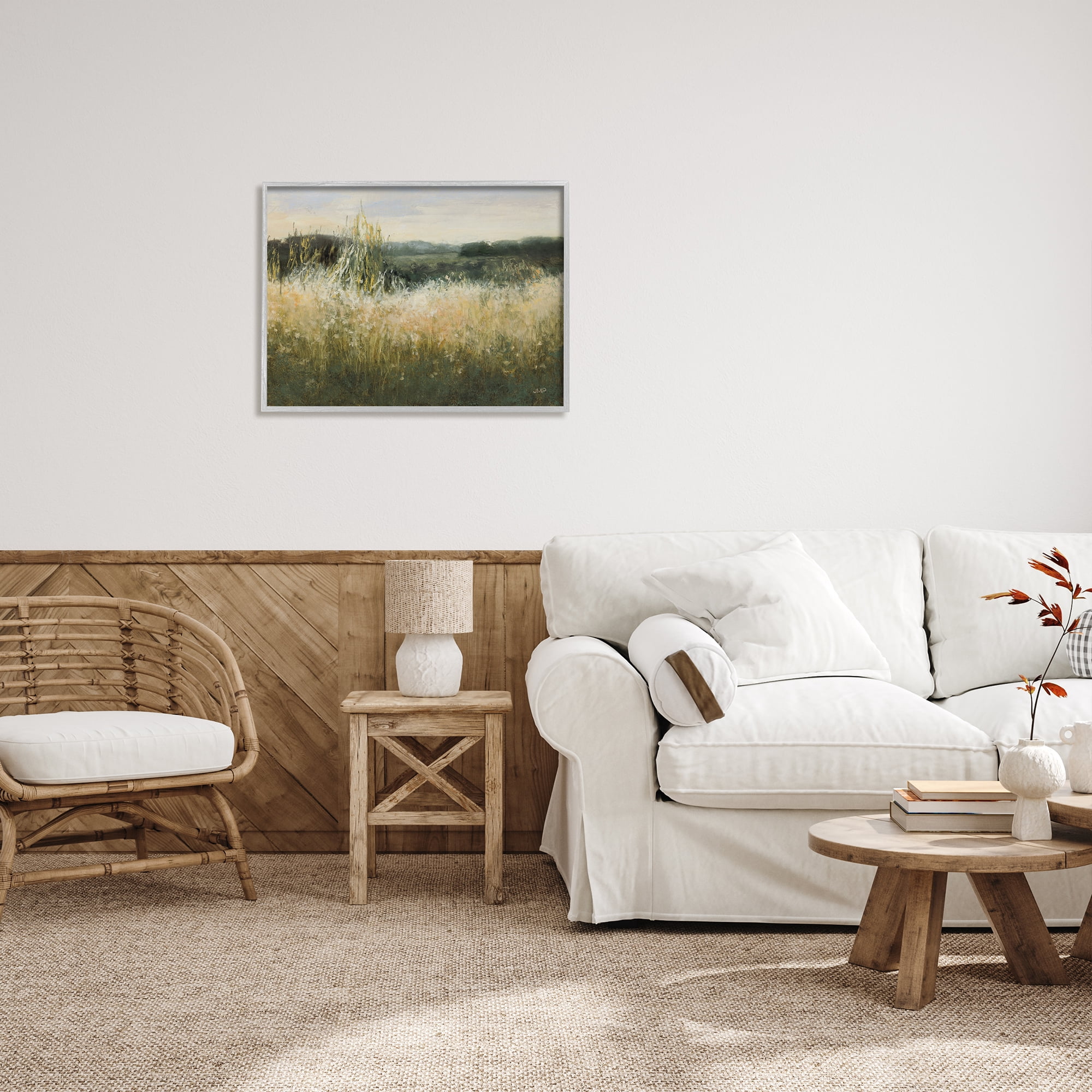 Stupell Industries Abstract Grassland Landscape Abstract Painting Gray Framed Art Print Wall Art, 30 x 24