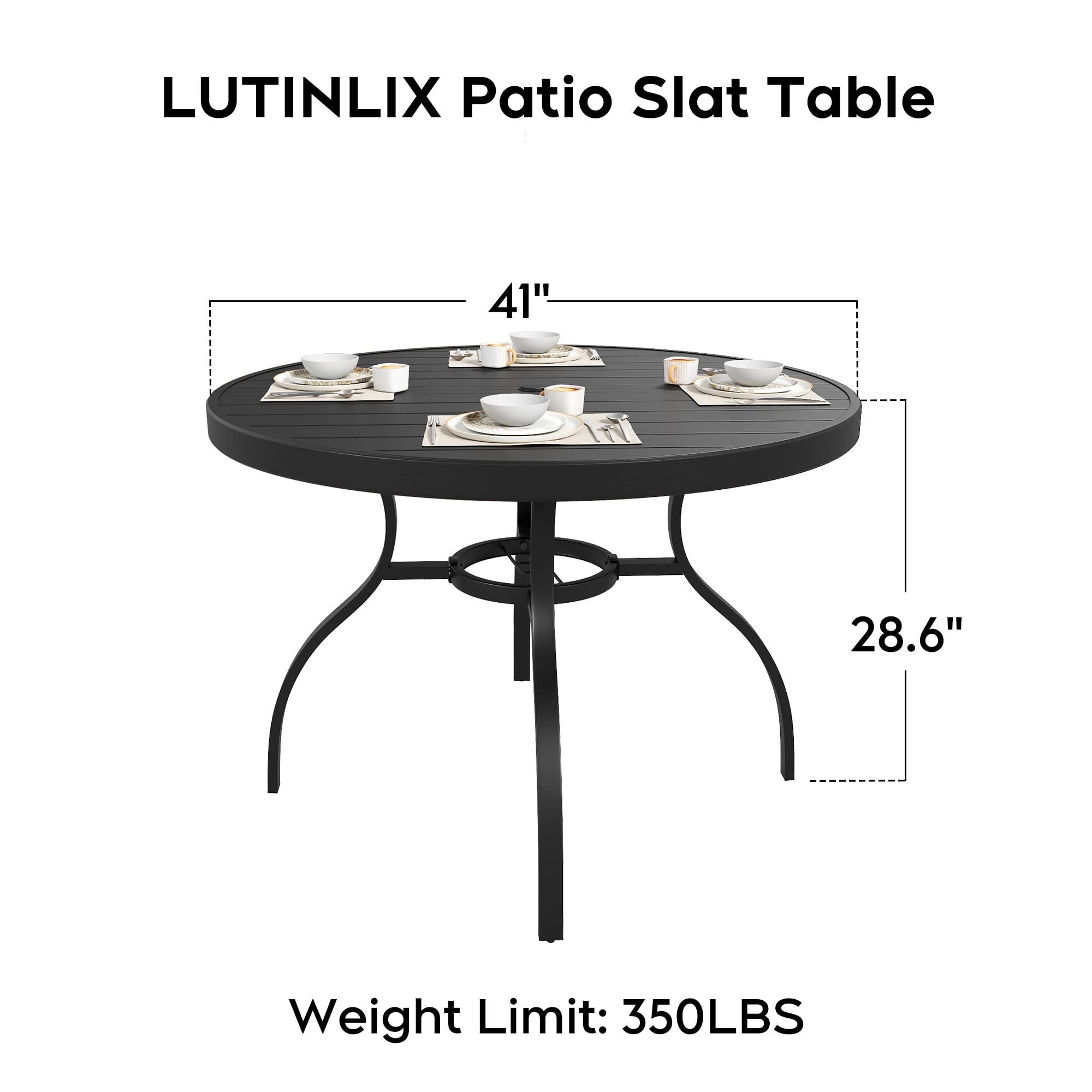41 Inch 1 Piece Outdoor Indoor Dining Round Table Black