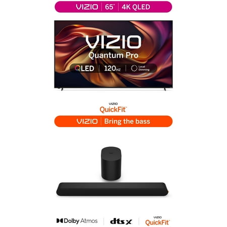 VIZIO 65” Quantum Pro 4K QLED Smart TV and VIZIO 2.1 Soundbar SE with Dolby Atmos