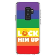 DistinctInk Clear Shockproof Hybrid Case for Samsung Galaxy S9+ PLUS (6.2" Screen) - TPU Bumper Acrylic Back Tempered Glass Screen Protector - LOCK HIM UP Rainbow Anti Trump