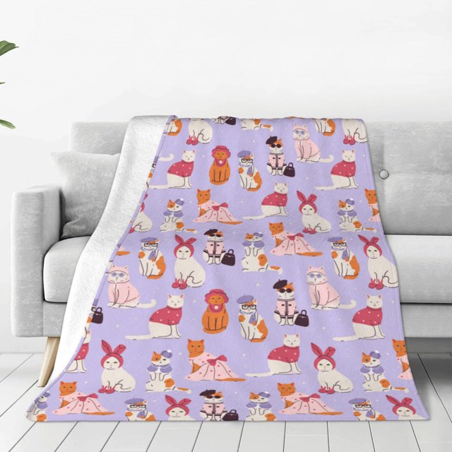 Fotbe Fashionable Cats Manta de Franela Acolchonada con Estampado, Súper Suave y Esponjosa, Extra Grande para Sofá, Cama, Uso Todo el Año-40"x30"