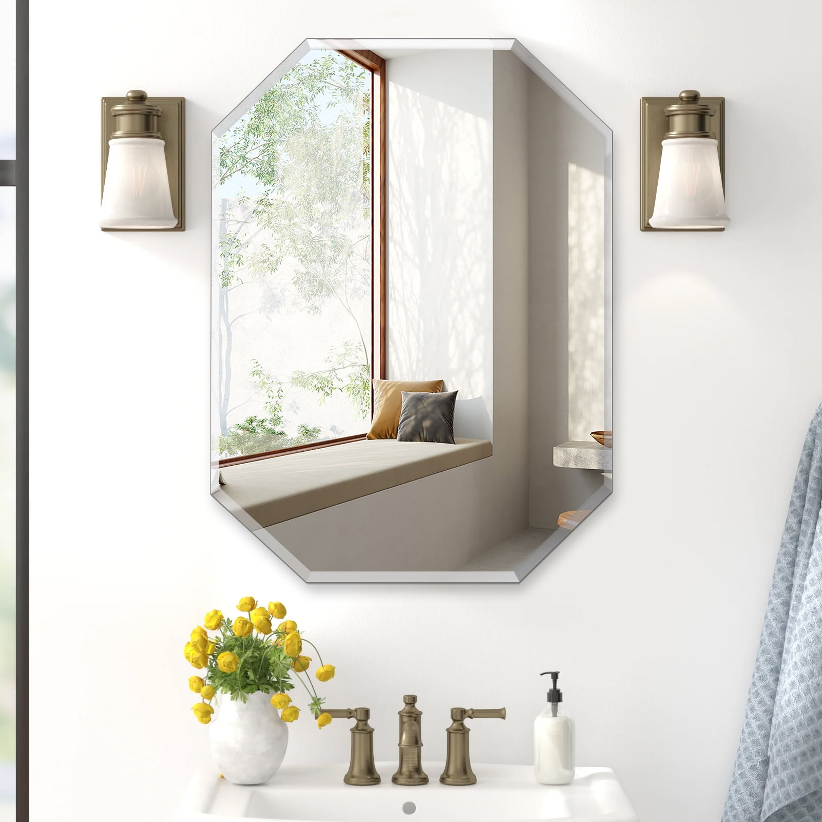 Frameless Octagon Shape Wall Hanging Mirror, No Frame Vanity Mirror for ...