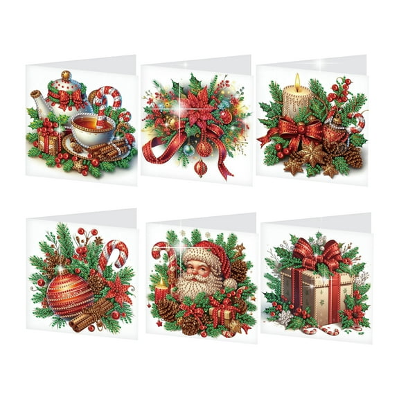 6pcs Diamond Painting Kit Greeting Cards, Christmas Flowers 5D Handmade Art Birthday Holiday Gift Cards with Envelopes