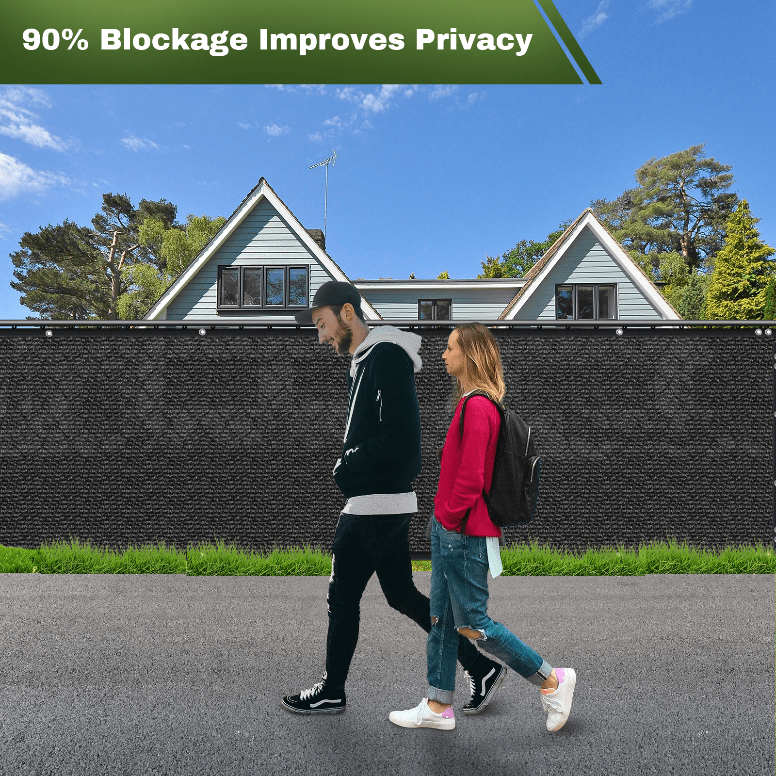 6x50ft Fence Privacy Screen, Outdoor Balcony Shade Cloth with 90% Shade Rating, 170 GSM Polyethylene Fabric Black, 80PCS Zip Ties Included