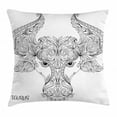 thumbnail image 1 of Zodiac Decor Throw Pillow Cushion Cover, Astrological Icon Pattern with Curved Flower Lace Motifs on Horns Cute Image, Decorative Square Accent Pillow Case, 20 X 20 Inches, Black White, by Ambesonne, 1 of 2