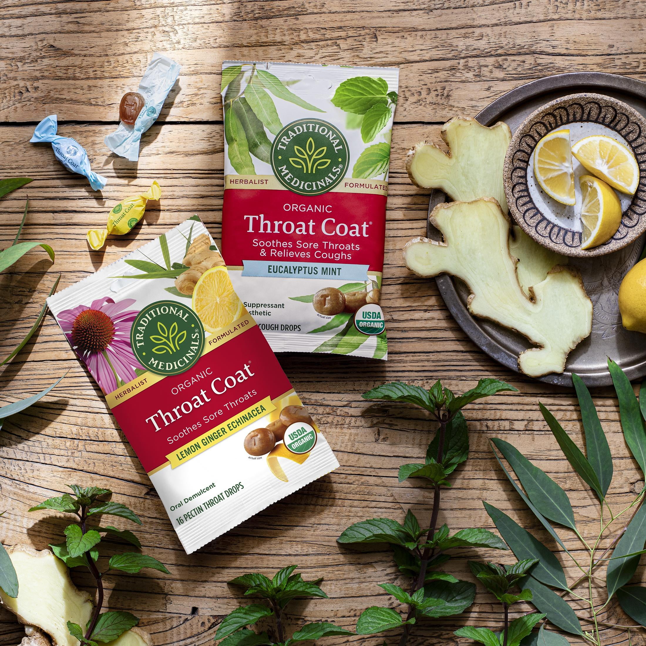 (3 pack) Traditional Medicinals Organic Eucalyptus Mint Throat Coat Cough Drops