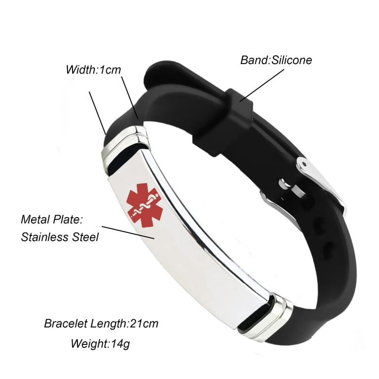 TGLS Medical Alert ID Multiple Sclerosis Bracelets for Women Men Emergency First Aid Adjustable Silicone Wristband Bracelets for Elderly
