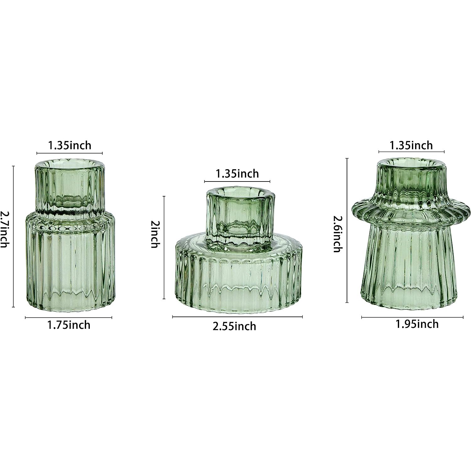 HofferRuffer Glass Taper Candle Holders, Set of 3, Green photo 2