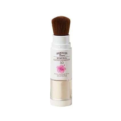 Hawaiian Tropic Mineral Powder Sunscreen Brush SPF 30 | Beach Essentials, Zinc Oxide Mineral Sunscreen Powder SPF, Face Sunblock Travel Size, Brush On Sun Screen Protector for Face and Body, 0.15oz