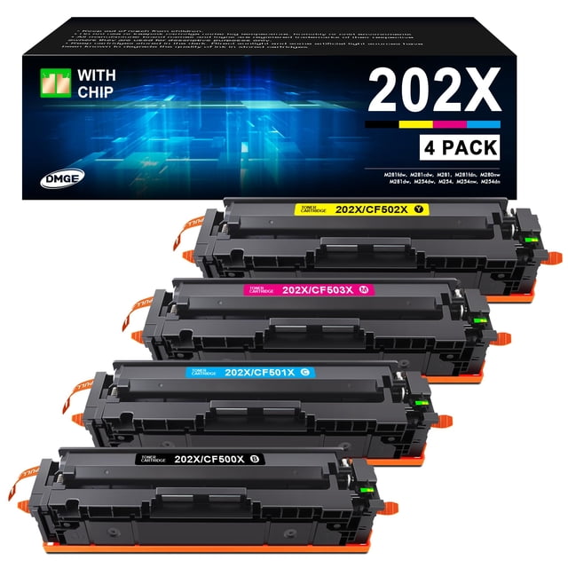 Paquete de 4 cartuchos de tóner de alto rendimiento compatibles con HP 202X