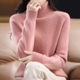 thumbnail image 2 of Rigardu sweaters for women womens sweaters Autumn New Turtleneck Sweater Ladies Loose Large Size Thick Knitted Sweater Bottom Shirt Pink + M, 2 of 4