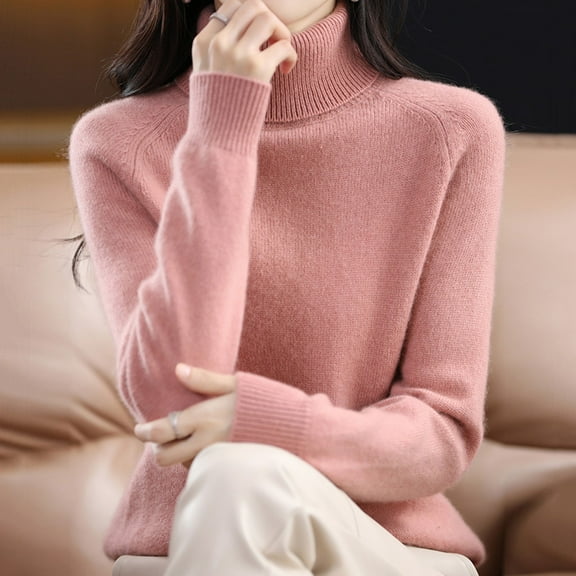 ZSQDM Pink Womens Oversized Turtleneck Pullover Sweater Cable Knit Long Sleeve Sweater Tops long sweaters for women Women's knitted casual shirt Women's Pullover Sweater（XXL）