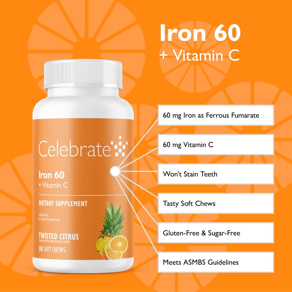 Celebrate Vitamins 60 mg Iron + Vitamin C Soft Chews - Twisted Citrus - 30 count