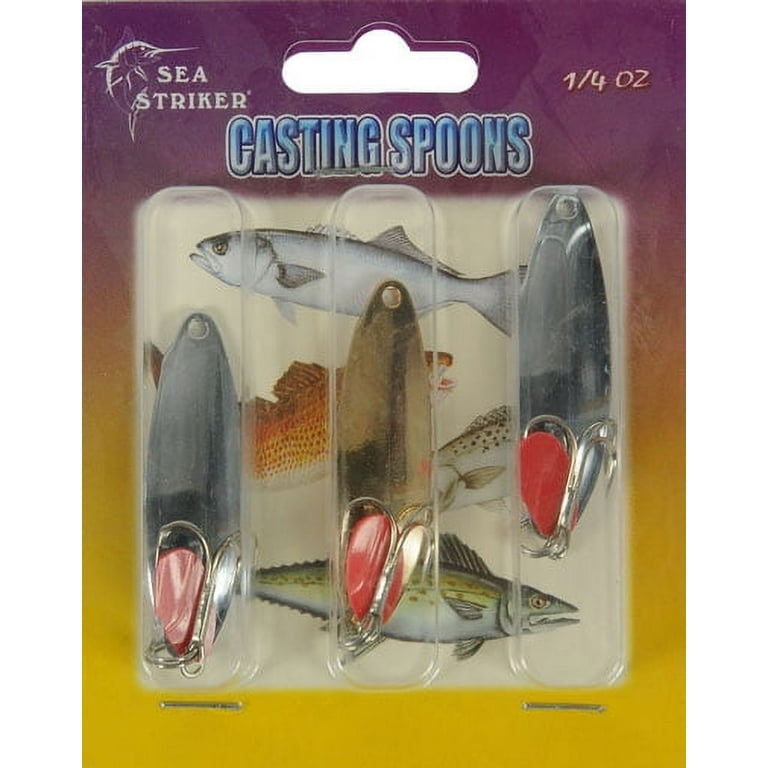 Sea Striker Casting Spoon Saltwater Fishing Lure w/ Teaser Tab, 1/4 Ounce,  3-pack, Fishing Spoons