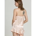 thumbnail image 4 of Women Satin Two-Piece Pajama Set Cami Top & Rufle Hem Shorts PJ Set Champagne XL, 4 of 8