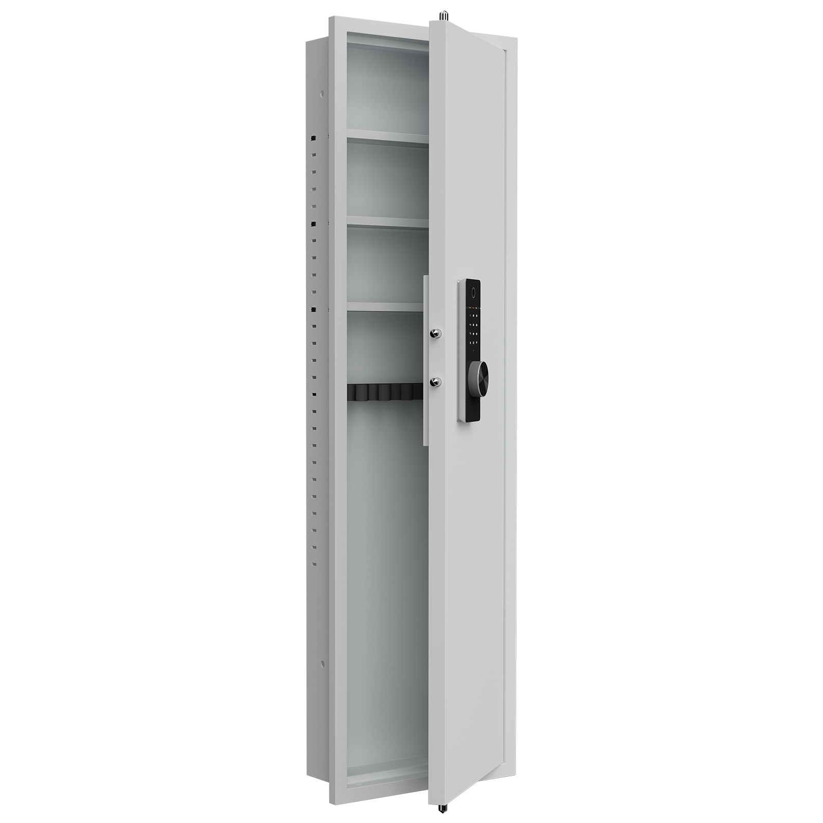 53" Fingerprint Touch Panel In-Wall Safe,Hidden Wall Gun Safe for Rifles with Adjustable Shelves,Assembled Storage Multifunctional Wall Safe for Firearm and Valuables (White-Fingerprint) 17765