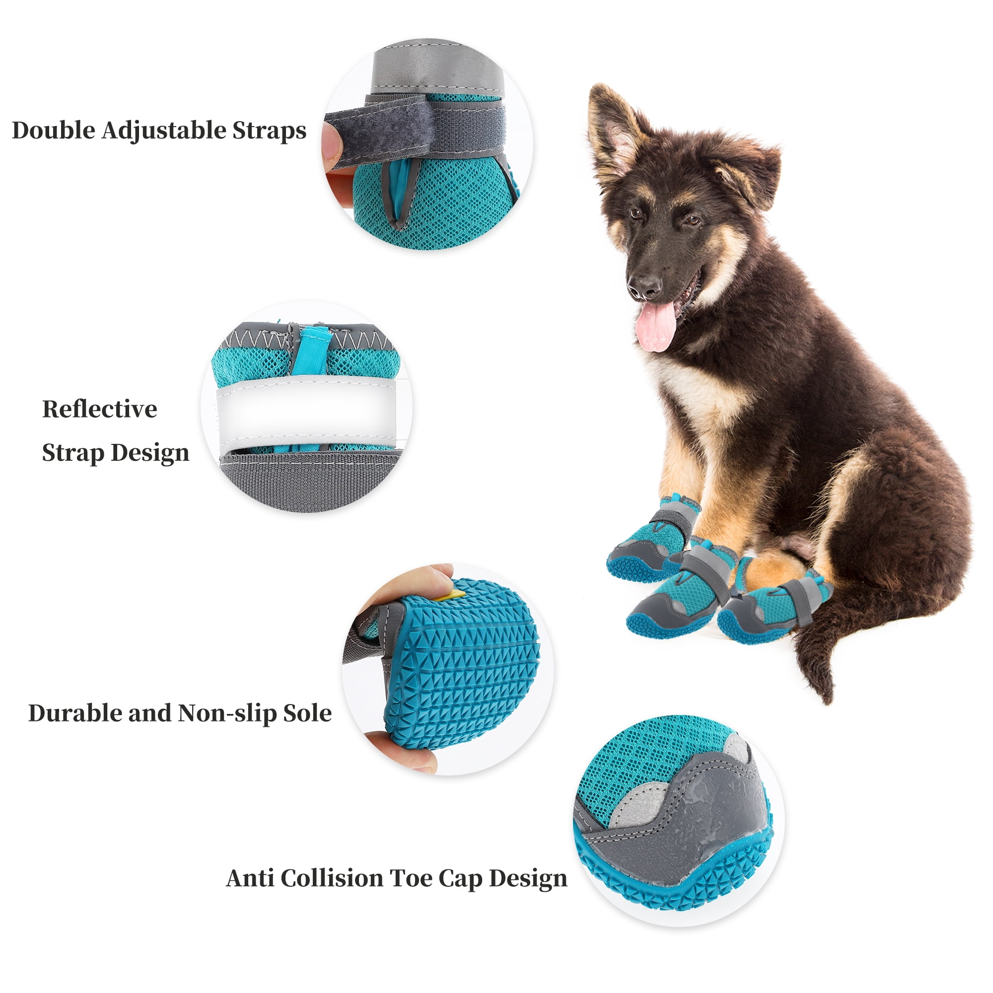 Unique Bargains 4pcs Reflective Waterproof Shoes for Dogs Large