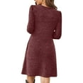 thumbnail image 4 of Busydd Dresses for Women Solid Color Round Neck Fall Dresses Fashion Pleated Mini Dress Long Sleeve Comfy Casual Dresses for Women with Pocket M, 4 of 6