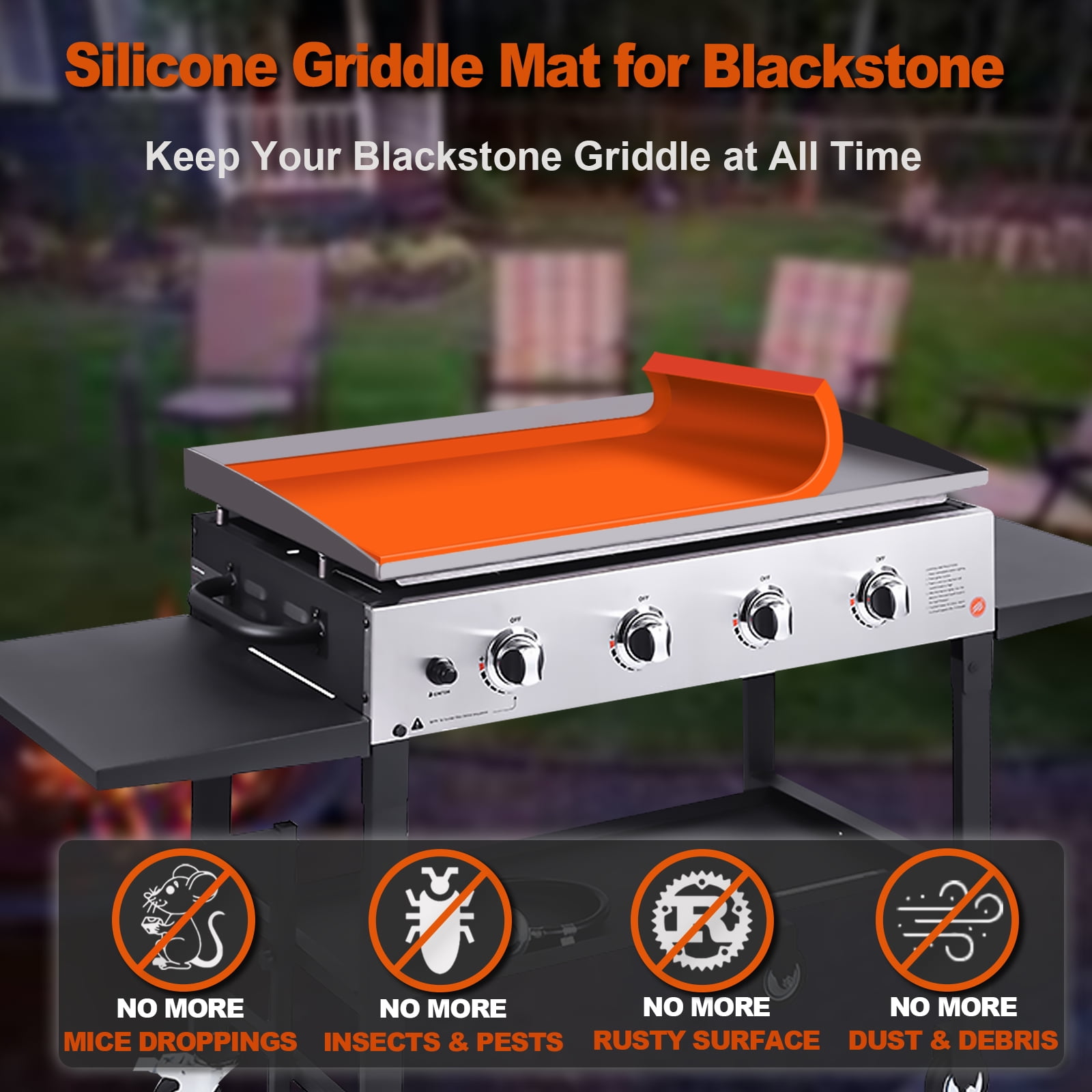 Designed for Blackstone Griddle Cover 36Inch 28Inch 22Inch 17inch, Blackstone Griddle Accessories Silicone Griddle Cover Mat, Food-Grade Protection for Black Stone Grill - Protects from Dirt and Rust