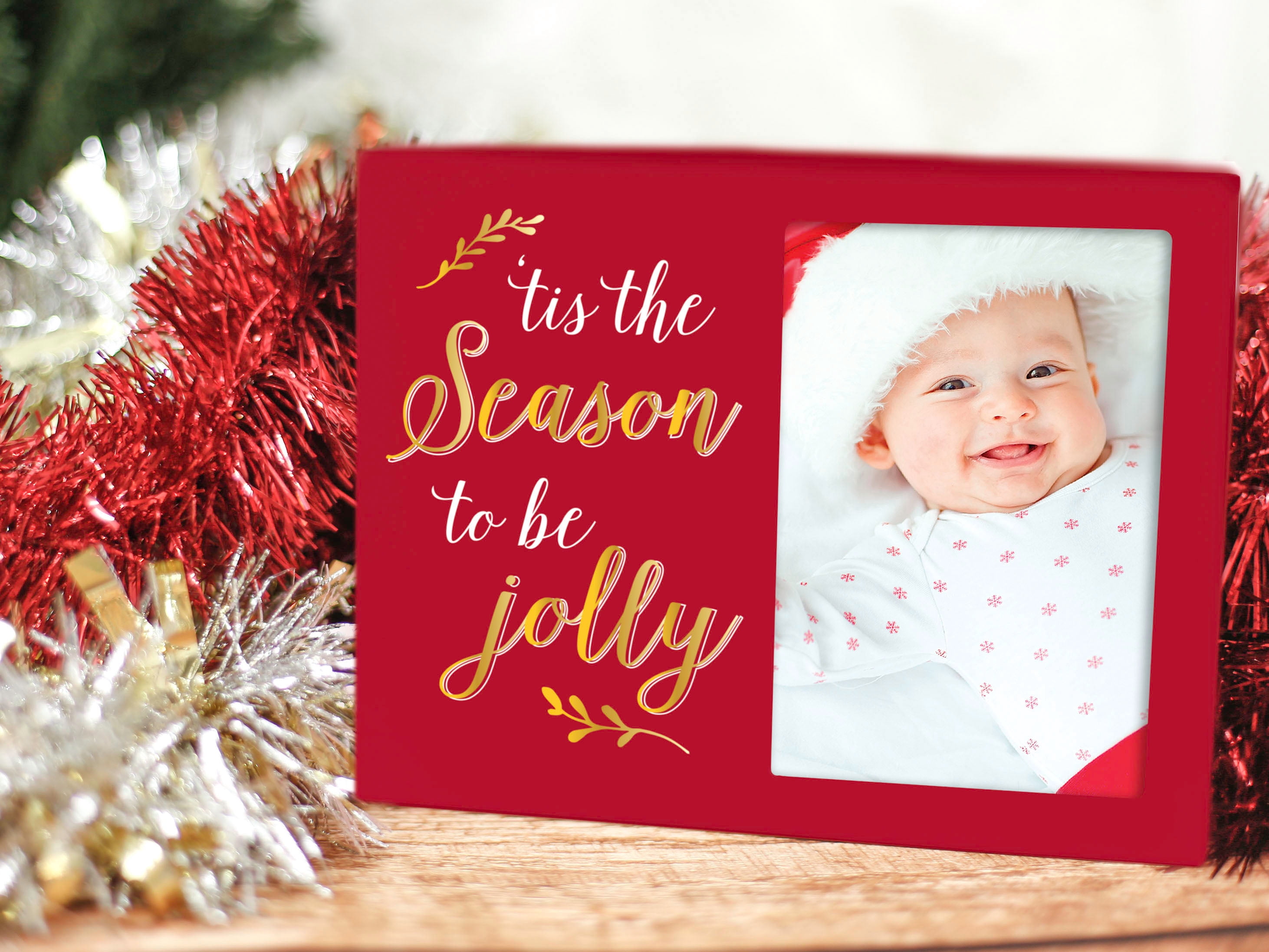 Tiny Ideas 'Tis The Season To Be Jolly' Holiday Photo Frame Plaque, 4" x 6" Photo Insert Baby Frame