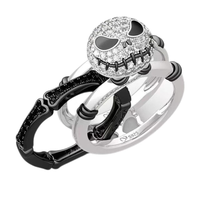 Anillo de esqueleto de dos colores blanco y negro, anillo de sonrisa de lujo, anillos decorativos de moda de aleación