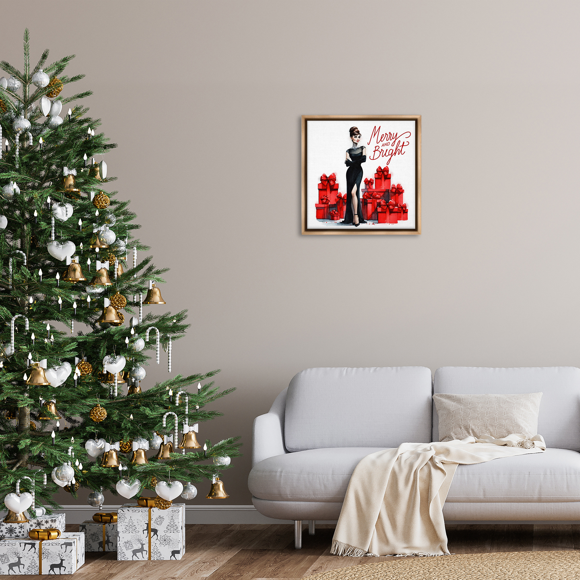 Stupell Industries Glam Merry & Bright Holiday Painting Brown Floater Framed Canvas Art Prints Wall Art, 25 x 25