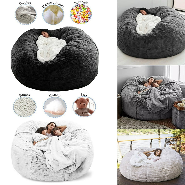 Giant Bean Bag Chair Cover Soft Fluffy Bean Bag Lazy Sofa Bed Cover, Cover  Only