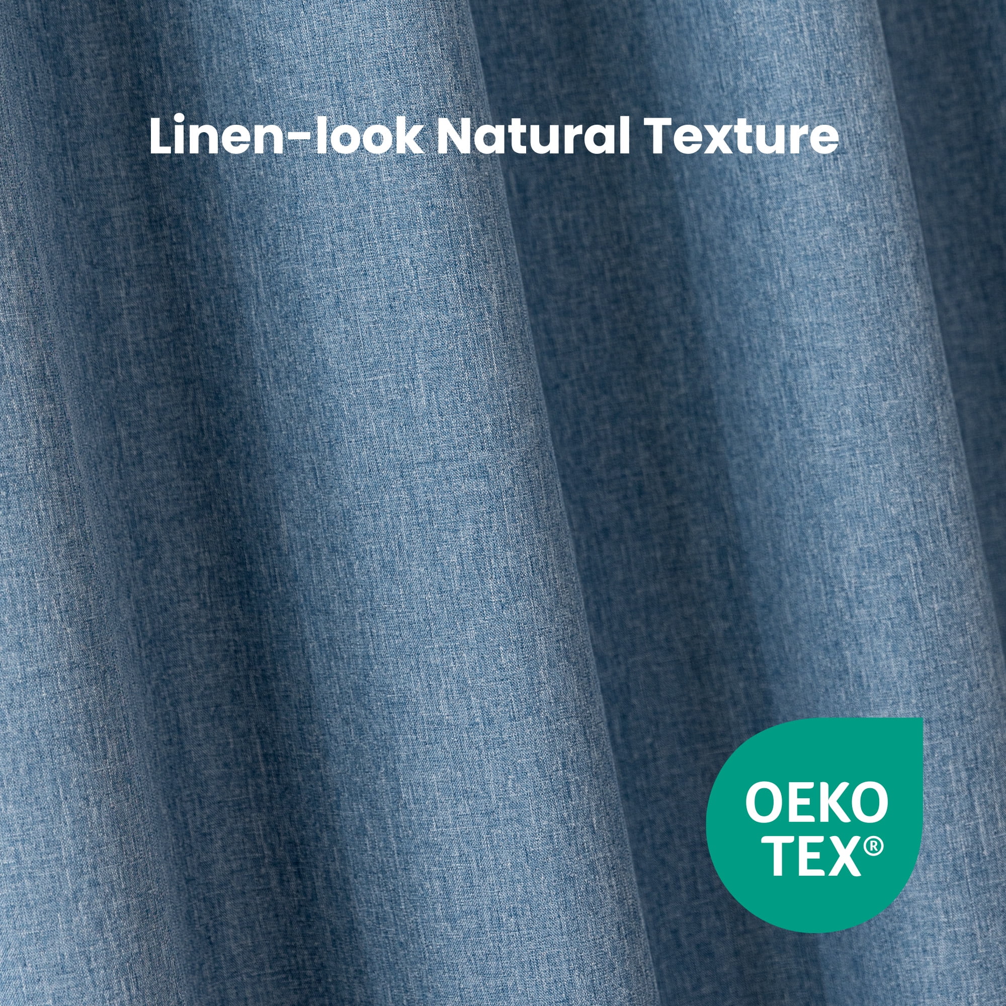 Sleep Zone Linen Look 100% Blackout Curtains for Bedroom Windows Living Room Darkening Thermal Insulated Drapes 2 Panels, 42" x 63" Blue