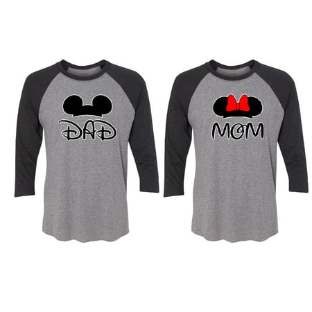 Cartoon Dad - Mom Couple Matching 3/4 Raglan Tee Valentines Anniversary Christmas Gift Men Small Women (Best Gift For Mom And Dad Anniversary)