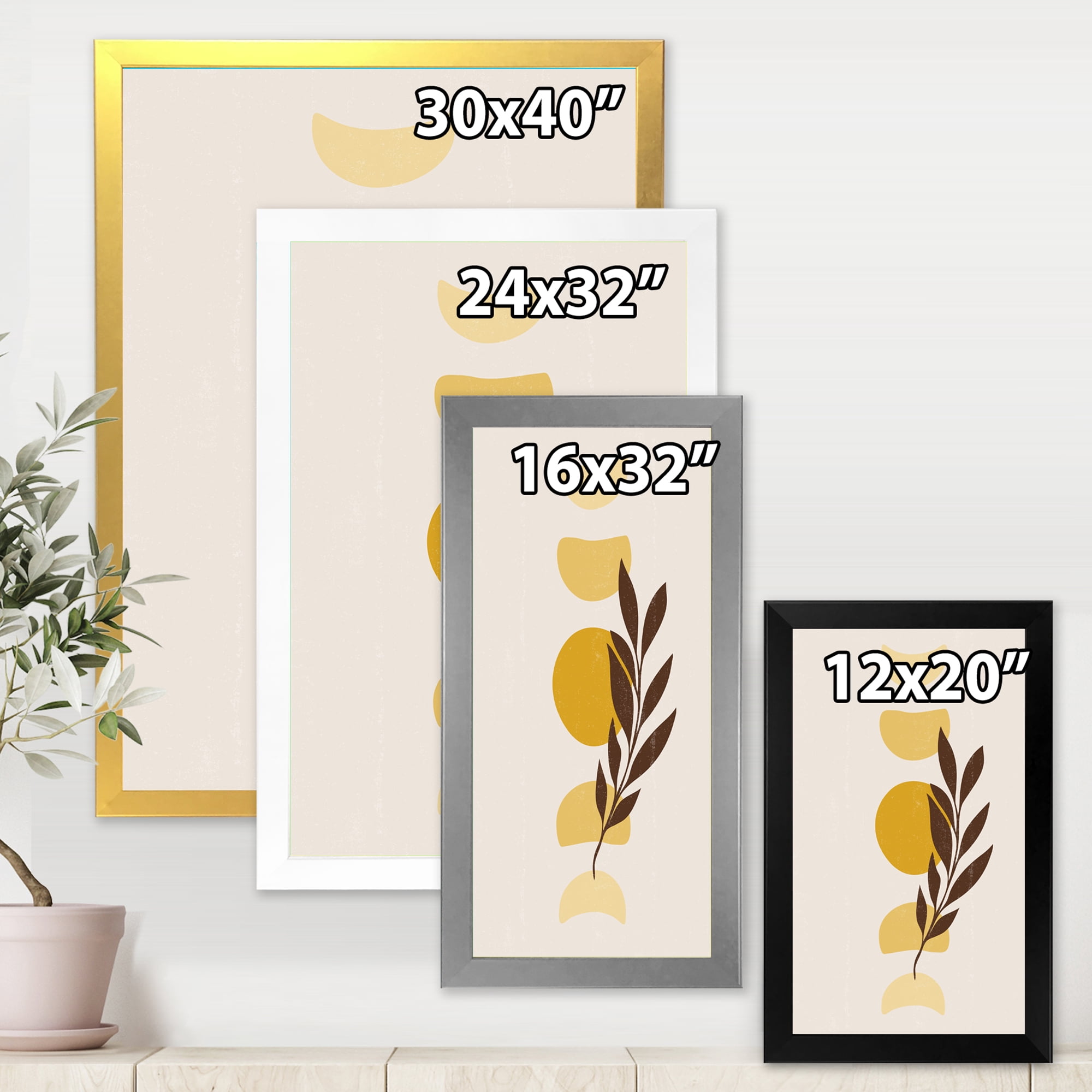 Designart 'Abstract Geometrical Moon and Sun With Leaf VII' Modern Framed Art Print