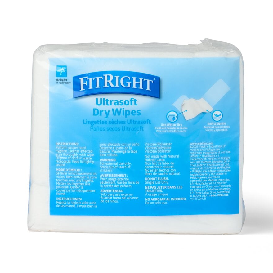 Medline UltraSoft Dry Cleansing Wipes, Fragrance Free, 10 x 12", 500 Count