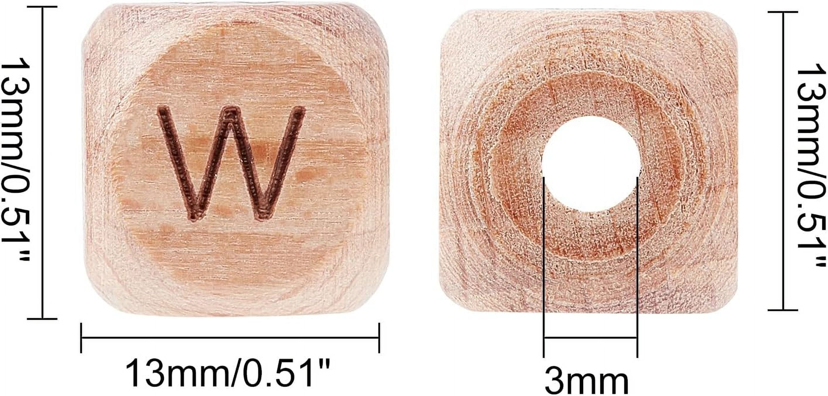 8 set Natural Wood Beads Cube with Letter Square Sienna 12x12x12mm Hole: 3mm Beech Wood