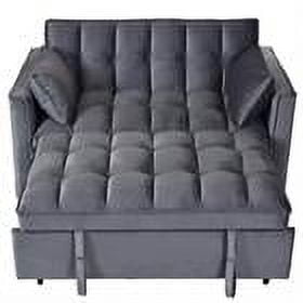 Demi Bonn Convertible Sofa Bed, 3-in-1 Velvet Sleeper Sofa Couch with Pullout Bed, Sectional Sofa with Side Pockets and Adjustable Backrest for Living Room, Gray