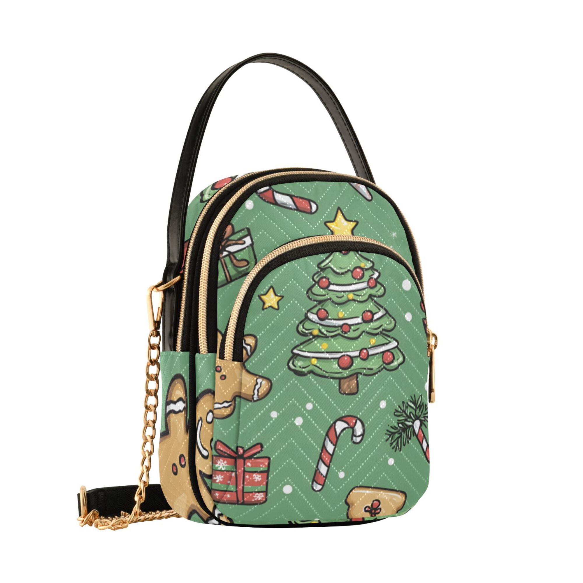 FORMRS Crossbody Bag for Women Quilted Travel Shoulder Cell Phone Purse with Chain Strap Handbag, Christmas Cookies
