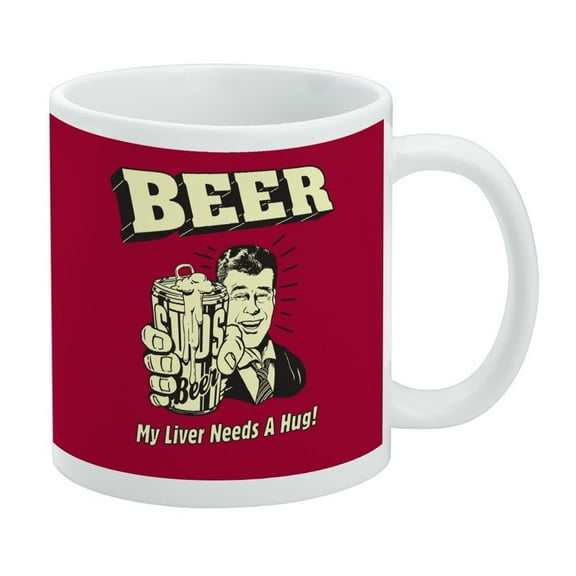 Beer My Liver Needs a Hug Funny Humor Retro White Mug