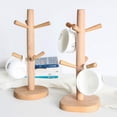 thumbnail image 2 of Greyghost Wooden 6 Cup Mug Tree Stand And Kitchen Towel Paper Roll Pole Holder Rack, 2 of 6