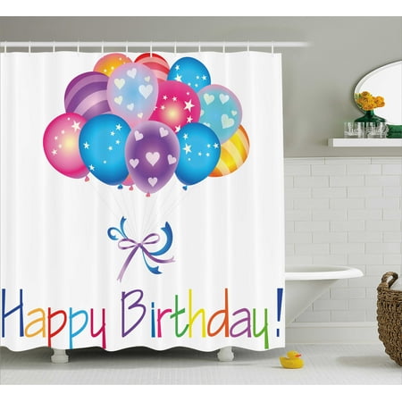 Birthday Decorations Shower Curtain Balloon Bouquet With Stars And Birthday Decorations Shower Curtain Balloon Bouquet With Stars And Heart Shapes Best Wishes Joyfulness